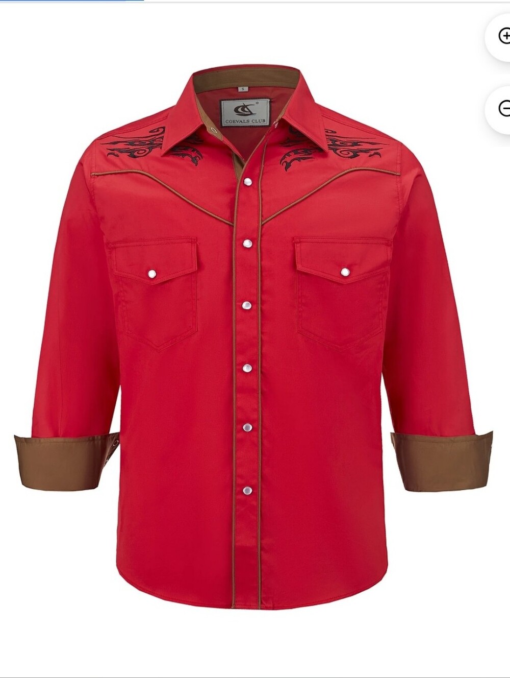 Mens Western Button Down Shirt Red Black Pearl Snap Size L Embroidered Cowboy